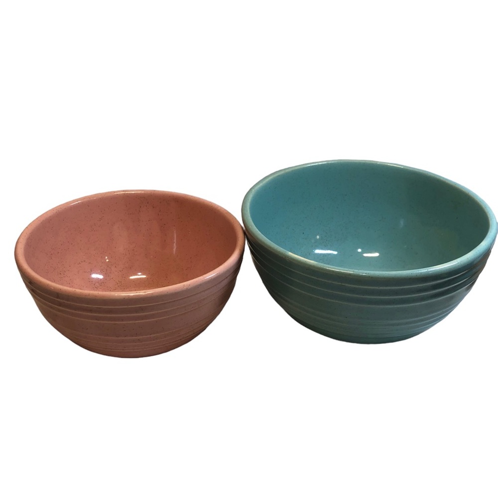 Mid 20th Century McCoy Speckled Turquoise & pink Pastel Bowl read